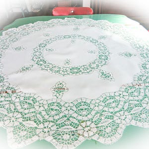 Antique Crocheted Lace Tablecloth, Formal Tablecloth, Round Size, Kitchen Tablecloth