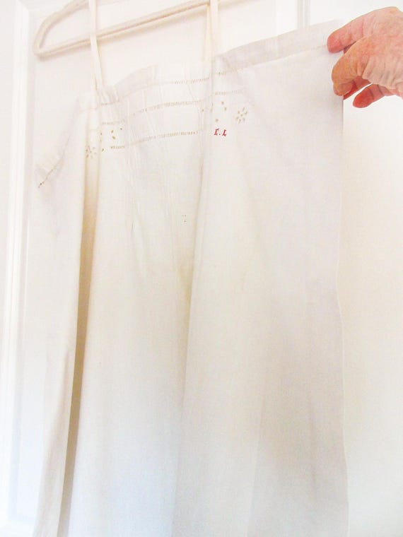 Antique French Linen Slip: Lace Trim Chemise, Siz… - image 9