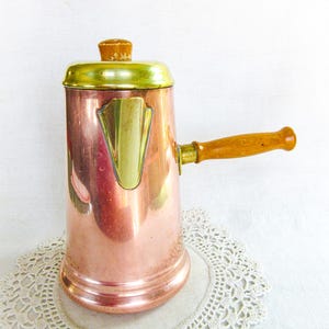 Mid Century Modern Chocolate Pot, Solid Copper, Brass Spout and Top, Hot Chocolate Server