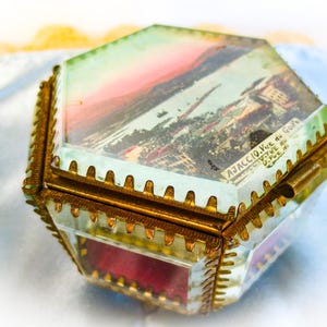 Corsica Glass Casket, from Ajaccio, Vue de Golfo Antique French Casket Jewelry Box, Gulf of Ajaccio, France, Ring Box, Collectible, 1920s