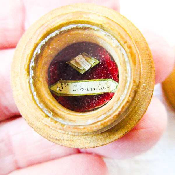 Saint Chantal Reliquary: French Antique Wooden Capsule, Decorated Top