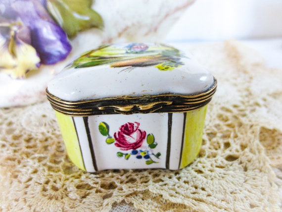 Porcelain Pill Box, Hand Painted, French Antique,… - image 3
