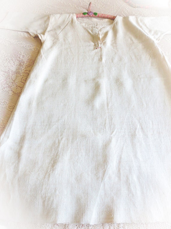 French Linen  Nightshirt Gown, Antique Night Shir… - image 9