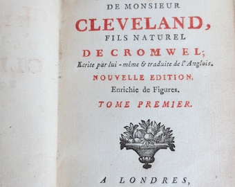 1777 Ed. Histoire de Monsieur Cleveland, Premier Tome, Vol 1, As Is