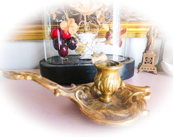 Bougeoir Ancien Art Nouveau, Fleurs, Plaqué Argent, France, Style Antique