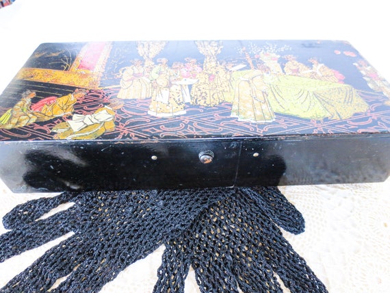 Long Lacquer Glove Box, French Antique Lacquer-Wa… - image 10