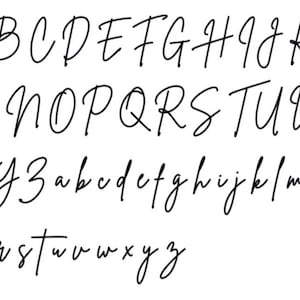 Pu&ograve; includere: L'alfabeto corsivo nero, dalla A alla Z, sia maiuscolo che minuscolo, &egrave; visualizzato su uno sfondo bianco. Le lettere sono in uno stile scritto a mano, con un design fluido ed elegante. Le lettere sono spaziate uniformemente.