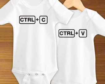 Control C Control V Copy Paste Twin Boys Girls Funny One Piece Baby Shower Gift