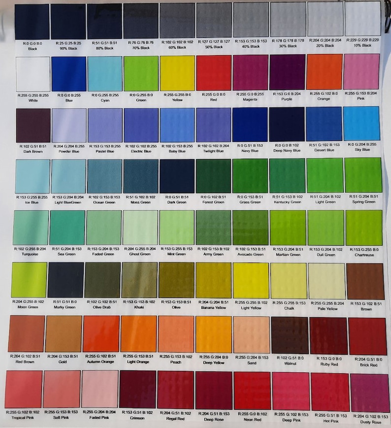 Pode incluir: Uma carta de cores com 100 tons diferentes, incluindo preto, branco, vermelho, azul, verde, amarelo, laranja, roxo, rosa, castanho e cinza. Cada cor &eacute; etiquetada com um nome de cor e um c&oacute;digo.
