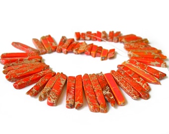 Jewelry Making Supply 60-20mm Long Stick Beads African Opal Graduated Dagger Beads Graduated Spike Beads Aqua Terra Jasper