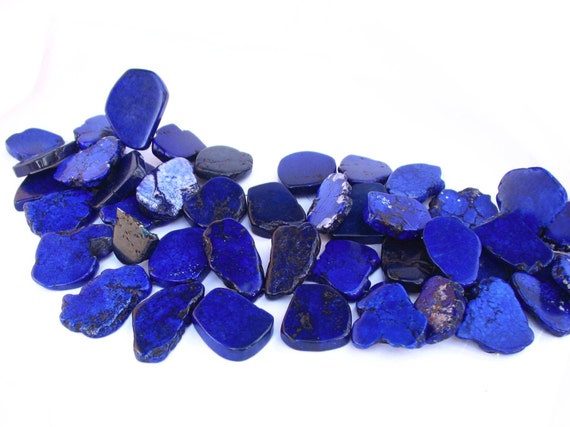 7 Magnesite 30mm 40mm slab freeform flat pebble drop pendant beads gemstone dark blue