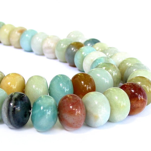 15" 8mm 10mm 12mm 14mm Amazonite PLAIN rondelle blue brown multicolor Beads polished Gemstone - full strand - PICK SIZE