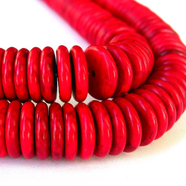 15" Magnesite 14mm 16mm heishi disc wheel beads gemstone - red - PICK full / half strand