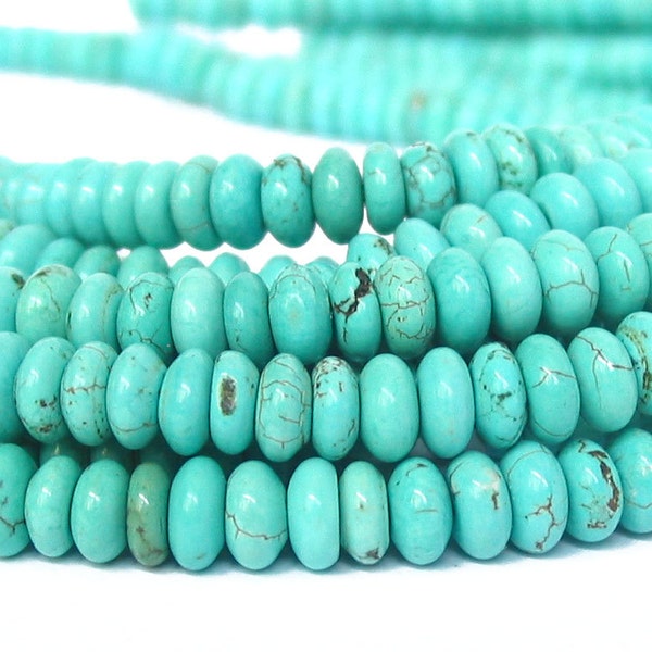 15" 4mm 6mm 8mm Magnesite rondelle beads gemstone - turquoise blue - full strand - PICK Size