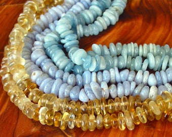 15" 8mm 11mm Blue Chalcedony -Aquamarine  - Citrine - irregular freeform rondelle slice nugget heishi beads gemstone - full strand