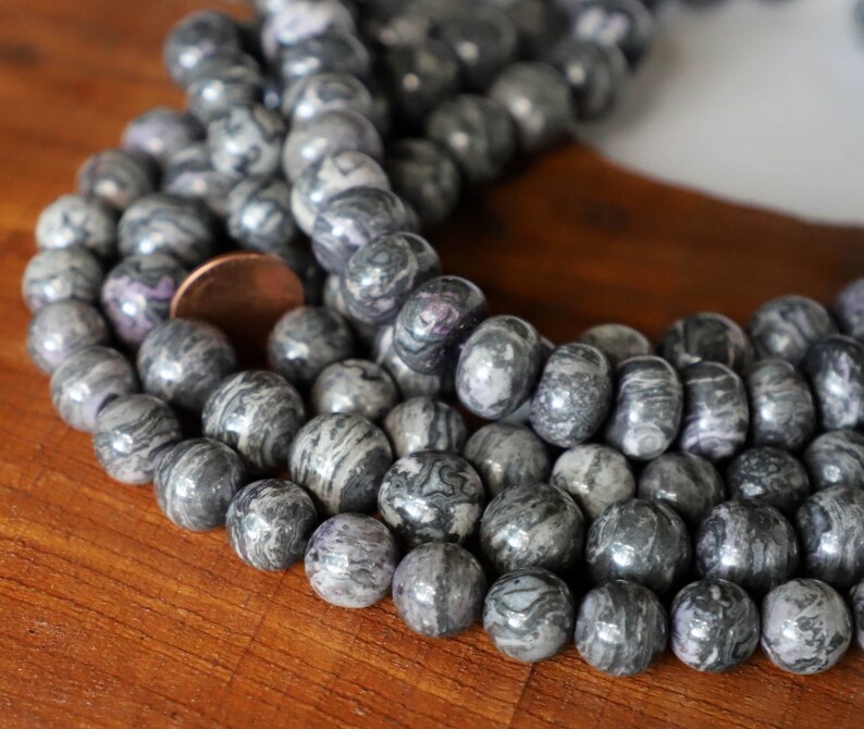 full strand PICK 15 12mm 14mm Zebra Jasper gray purple round rondelle gemstone beads