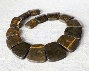 15pcs SET Picture Jasper trapezoidal graduated focal slab gemstone beads - brown yellow