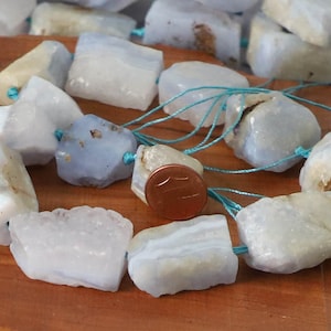 15&quot; 25mm 35mm GRADUATED Large Blue Chalcedony Agate nugget gemstone beads  - full strand