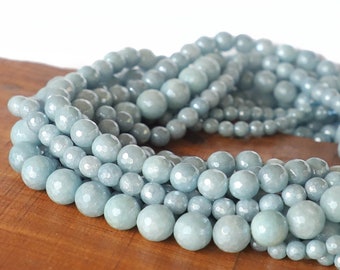 15" 6mm 8mm 10mm 12mm AB Blue Gray Quartzite FACETED  round beads gemstone - mystic titanium coat