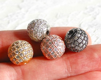 1 unids 6mm 8mm 10mm 12mm Cubic Zirconia Pave Round metal Beads - Rosa - Oro - Plata - Gunmetal - CZ Diamante