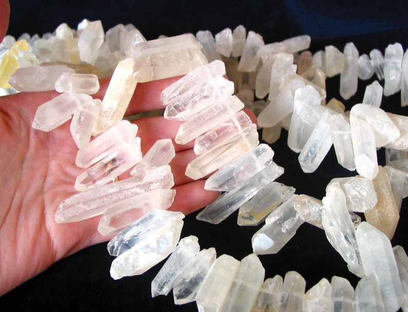 Half Full strand 7 15 LARGE 20mm 55mm Rock Quartz DROP style GRADUATED rough point stick chip beads gemstone tusk chip