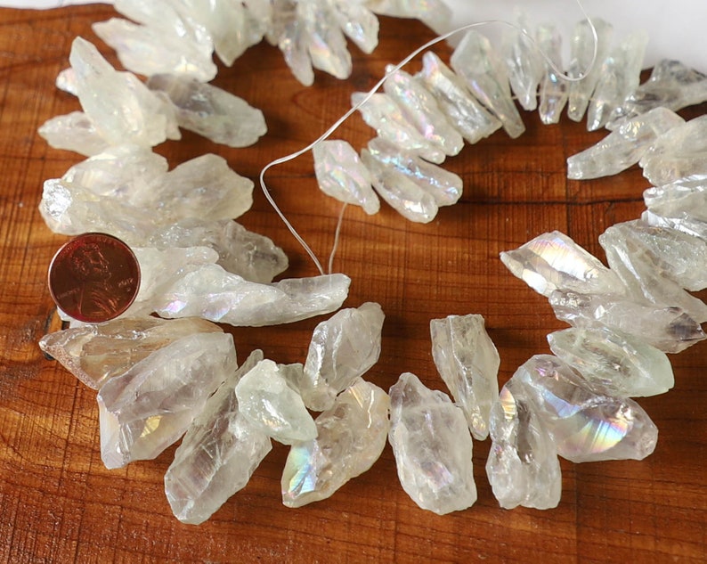 Half Full strand 7 15 LARGE 20mm 55mm Rock Quartz DROP style GRADUATED rough point stick chip beads gemstone tusk chip
