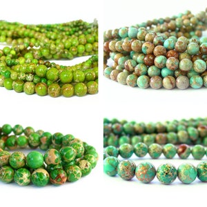 15&quot; 6mm 8mm 10mm Aqua Terra Jasper perles de pierres précieuses rondes - peau de serpent - jaspe imperssion - sédiments marins - bleu vert
