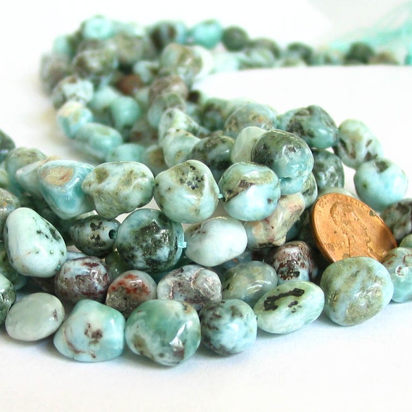 15" Larimar 8mm 10mm Blue polished freeform nugget gemstone beads  - Half / Full strand