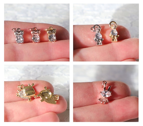 1 / 2 pr 9mm 12mm 14mm Angel - Bunny - Cow - Owl - Cubic Zirconia  Micro Pave metal Beads - Gold - Silver - Rose - CZ Diamond