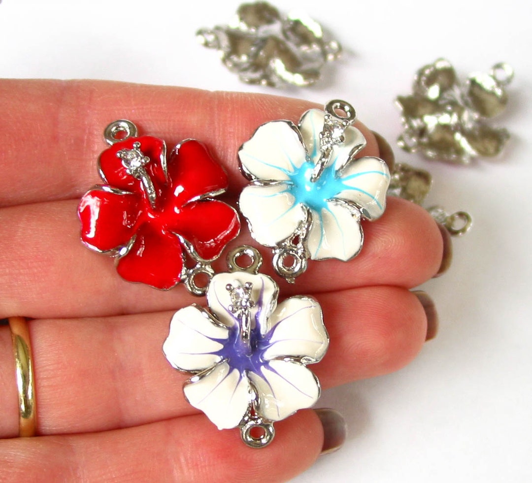 2 / 4 Pcs 20mm Flower Rhinestone Two Loops Enamel Connector Rhodium ...
