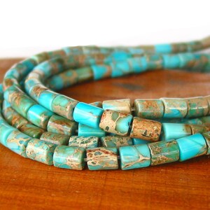 15&quot; 8mm 12mm Terra Jasper tube column gemstone beads - snakeskin - imperssion jasper - sea sediment - Aqua Blue - Full strand