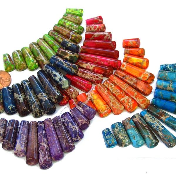 11pcs Blue Pink Orange Lime Green Purple - Terra Jasper graduated drop stick focal gemstone Beads - Impression Jasper - PICK Color