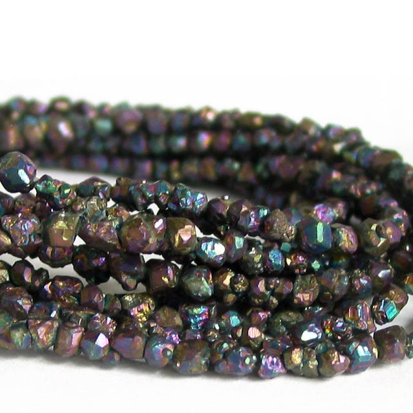 15" 3mm 5mm Rainbow Titanium Pyrite rough nugget beads gemstone - AB milti color druzy look