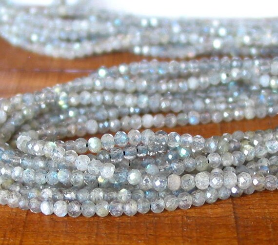 4X3MM DARK GRAY LABRADORITE GEMSTONEB MICRO FACETED RONDELLE LOOSE BEADS 15.5/"