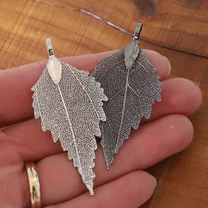 1pc REAL Leaf 50mm Birch Shape Pendant Charm plated - Silver - Gold - Gunmetal - Antique Copper - Metal Findings - PICK Color