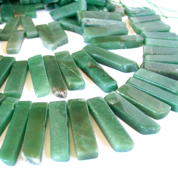 15" Aventurine 20mm 40mm GRADUATED tumbled smooth point stick beads gemstone faceted - green - long tusk chip - full /  half strand