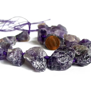 15&quot; Amethyst 19mm 23mm graduated large dark purple rough nugget pendant beads gemstone organic shape - full strand