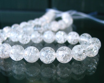 14.5" Rock Crystal 6mm 8mm 10mm 12mm 14mm 15mm PLAIN clear crackled round beads gemstone - full strand - PICK SIZE