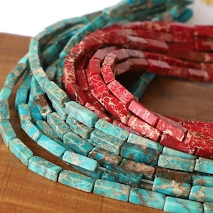 15&quot; 13mm Terra Jasper cuboid tube column barrel gemstone Beads - snakeskin - imperssion jasper - sea sediment - Red Seafoam Blue