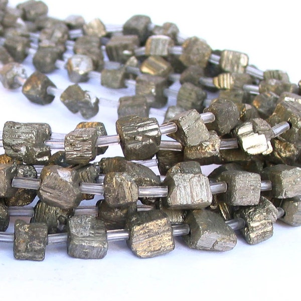 SALE  16" natural Pyrite rough cube nugget beads gemstone - druzy look