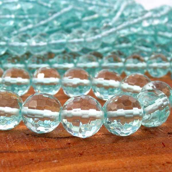 15" 6mm 8mm 10mm 12mm  Blue Ice Aqua Quartz Faceted Round Bead - aqua blue seafoam - PICK Size / Length