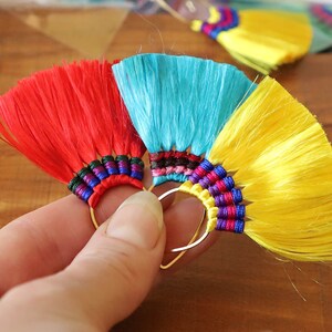 2 pcs ( 1pr) 35mm Fan Fuzzy Tassel With brass drop ring Pendant Component - Red Green Yellow Blue Lavender Black Pink Ivory - PICK Color