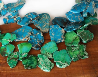 15" 25m 40mm Terra Jasper Lastra graduata focale a forma libera nugget gemma Perline - Verde Blu - pelle di serpente - Impression Stone - PICK