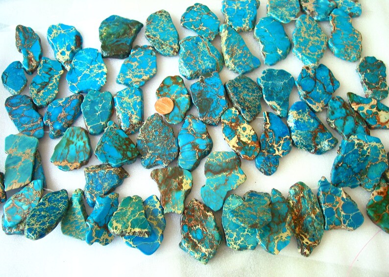 7 / 15 25mm 40mm 45mm Aqua Terra Jasper slab freeform nugget gemstone Beads snakeskin Impression Jasper Aqua Royal Blue Purple 7" Aqua 50-60mm