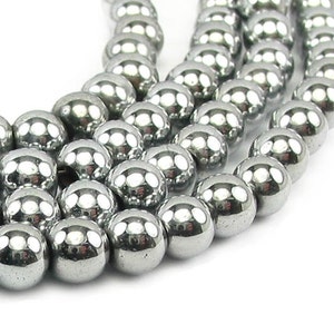 15&quot; 3mm / 4mm / 6mm Rhodium color Silver plated Hematite round Beads gemstone - non magnetic - PICK SIZE