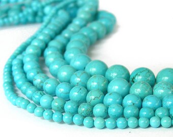 15 » 4mm 6mm 8mm 10mm 12mm Magnesite PLAIN gemme ronde perles - bleu turquoise - taille PICK