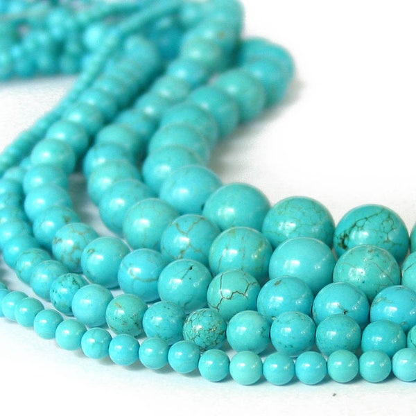 15" 4mm 6mm 8mm 10mm 12mm Magnesite PLAIN  round Beads  gemstone - turquoise blue - PICK size