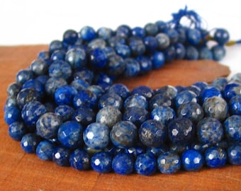 15" 6mm 8mm 10mm Lapis Lazuli FACETED Runde Perlen Edelstein - dunkelblau - voller Strang