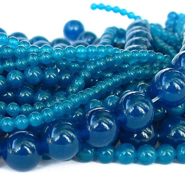 15.5" 4mm 6mm 8mm 10mm Malay JADE apatite blue round Beads gemstone - peacock teal - full strand - PICK Size