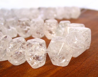 14.5" Rock Crystal 10mm x 20mm Large  FACETED clear crackled Square Heishi Nugget Rondelle beads gemstone - full strand